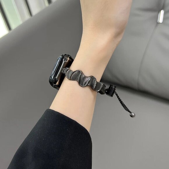 Apple Watch Band Adjustable Slim Stylish Strap Silver Stainless Chain - Black - Picture 5 of 7